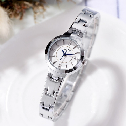 Montre à Quartz pour Femme à la Mode Bracelet en Métal Alliage Cadran Strass Élégant Style Bracelet Montre Quotidienne