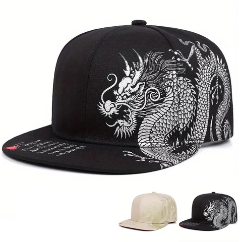 Cappello Da Baseball Con Motivo A Drago Uomo Donna Snapback Tesa Piatta Stile Cinese Poliestere Regolabile Esterno Hip Hop Berretto
