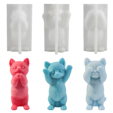 Süße Katze Silikonform DIY Duftkerze Gips Harz Handwerk Werkzeuge Realistische Fell Textur Haus Desktop Dekor Geschenk