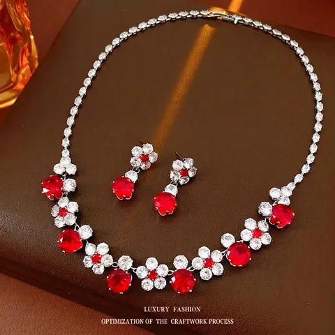 Conjunto De Collar Y Pendientes De Zirconia Floral Cobre Estilo Palacio Retro Elegante Mujeres