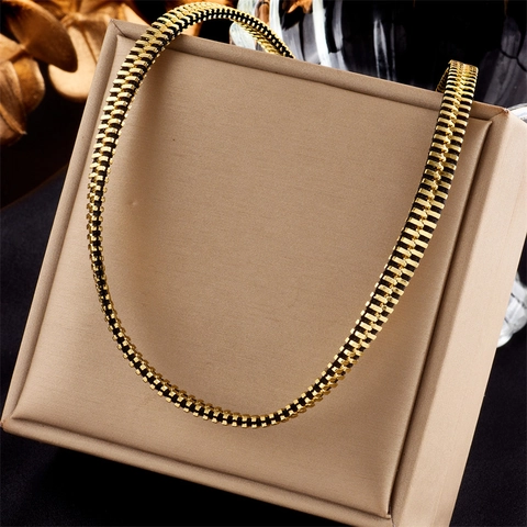 Zipper Chain Necklace Titanium Steel Gold Plated Punk Streetwear Style Clavicle Choker For Women