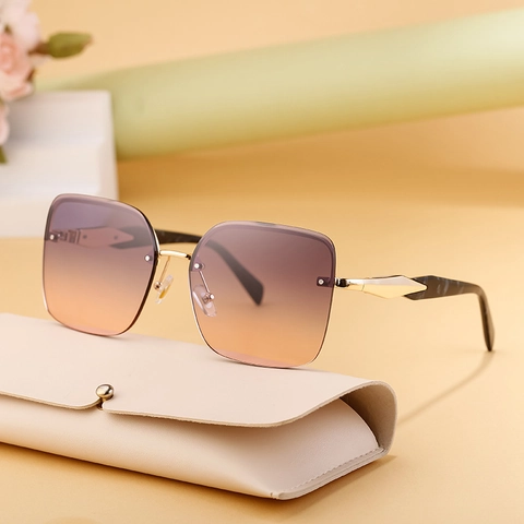 Gafas De Sol Cuadradas Grandes Mujer Marco Metal Lente Degradado PC UV400 Moda Templo Mármol