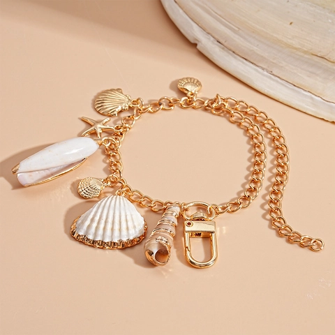 Pulsera Con Dijes De Océano Aleación Concha Natural Estrella De Mar Colgantes Joyería De Vacaciones Para Mujeres