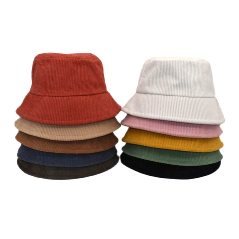 Corduroy Bucket Hat Solid Color Cotton Wide Brim Retro Foldable Sun Protection Warm Fall Winter Casual Accessory