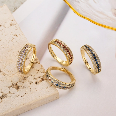 Adjustable Open Ring Copper Multi-color Cubic Zirconia Pave Setting Geometric Fashion Jewelry For Women