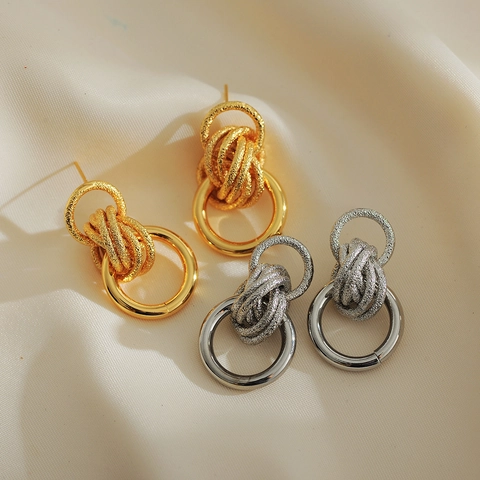 Orecchini a Cerchio Multistrato Geometrici Irregolari in Rame Placcato Oro 18K per Donna Orecchini a Cerchio Lucidi Opachi