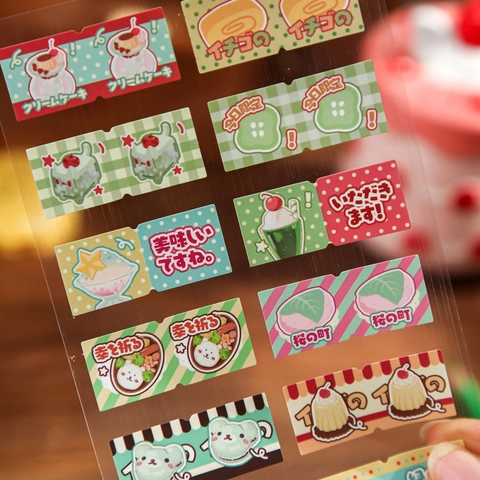 Japanische Retro Lebensmittel Aufkleber Beschichtetes Papier PET Transparent Süße Desserts Cartoon Katze Für Scrapbooking