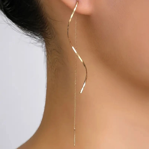 Lange Spiralwelle Ohrfaden Ohrringe Minimalistische Metall Quaste Hängende Lineare Modeschmuck Für Frauen