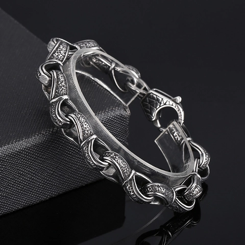 Bracciale A Maglie Annerite Vintage Acciaio Inossidabile 316L Texture Martellata Stile Punk Industriale Per Uomo