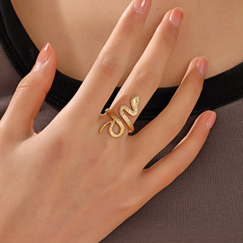 Anillo De Serpiente Acero Inoxidable Chapado En Oro 18K Abierto Ajustable Textura Escama Punk Hip Hop Joyas Para Mujeres