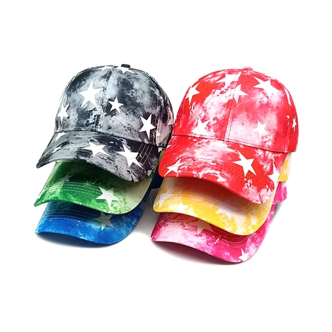 Tie Dye Star Print Baseball Cap Polyester Breathable Outdoor Sun Protection Graffiti Adjustable Hat