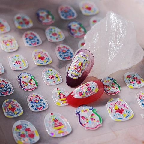 3D Embossed Nail Art Stickers Self Adhesive Retro Stained Glass Flower Butterfly Design Ultra Thin Decals DIY