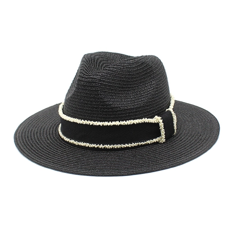 Cappello Fedora In Paglia Intrecciata Con Fascia Di Perline Protezione Solare Spiaggia Panama Jazz Per Donna Uomo