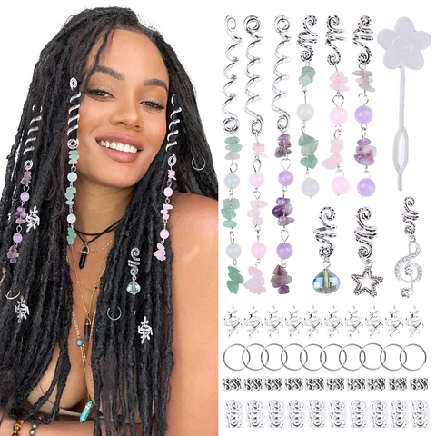 Accesorios Pelo Dreadlocks Aleación Piedra Natural Anillos Trenza Mariposa Concha Charms DIY Decoración Peinado Para Mujeres