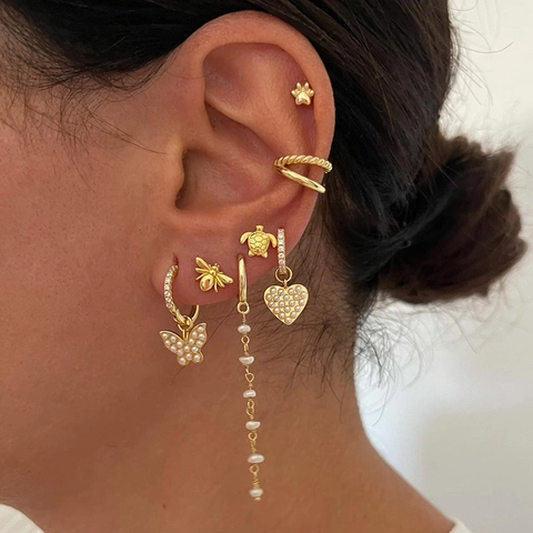 Orecchini In Lega Di Künstliche Perle Di Zircone Farfalla Cuore Forma Animale Placcato Oro 18K Gioielli Eleganti Per Le Donne