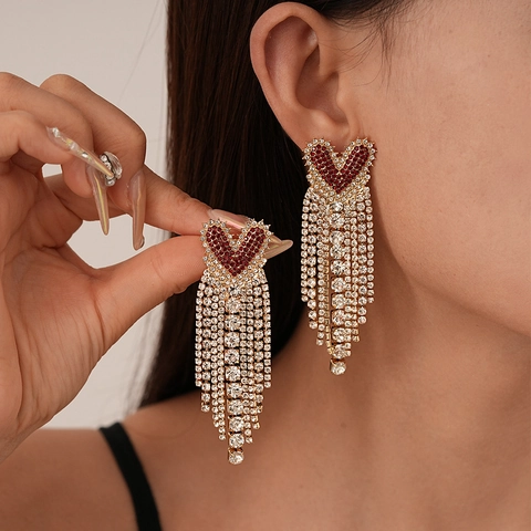 Orecchini Nappa Cuore Lega Strass Con Perno In Argento Sterling 925 Gioielli Di Moda Di Lusso Per Donna