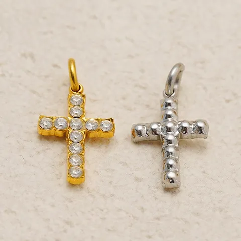 Kreuz Anhänger 304 Edelstahl 18K Vergoldet Zirkon Eingelegt DIY Schmuckzubehör Minimalistischer Religiöser Stil Damen