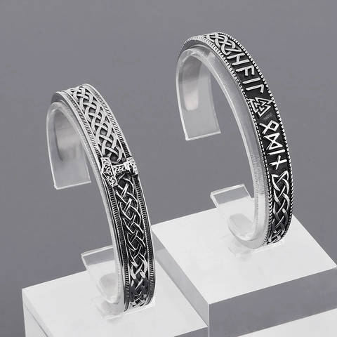 Viking Rune Thor's Hammer Cuff Bracelet Stainless Steel Celtic Knot Retro Punk Norse Jewelry For Men