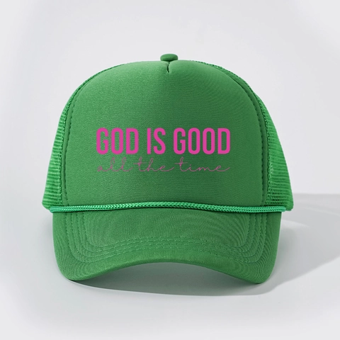 Casquette Trucker Imprimée Lettres God Is Good All The Time Filet Arrière Respirant Mousse Avant Casquette De Baseball