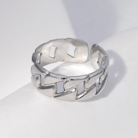 Anello Aperto A Catena Cuban Link In Acciaio Inossidabile Regolabile Punk Hip Hop Gioielli Per Uomini Donne