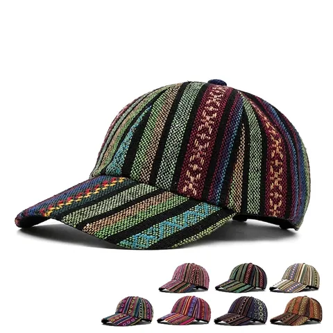 Ethnic Woven Baseball Cap Colorful Stripe Geometric Pattern Adjustable Sunscreen Vintage Fashion Unisex Sun Hat