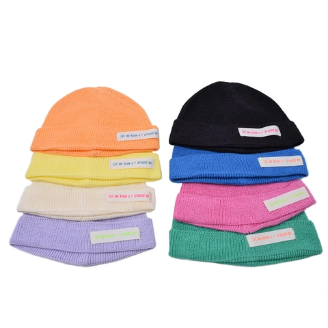 Children Knitted Beanie Hat Cotton Patch Decor Outdoor Fashion Candy Color For Kids Boys Girls