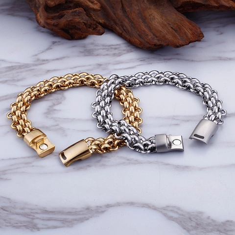 Men's Stainless Steel Woven Chain Bracelet With Magnetic Clasp Hip Hop Streetwear Multi Layer Jewelry Gift For Him