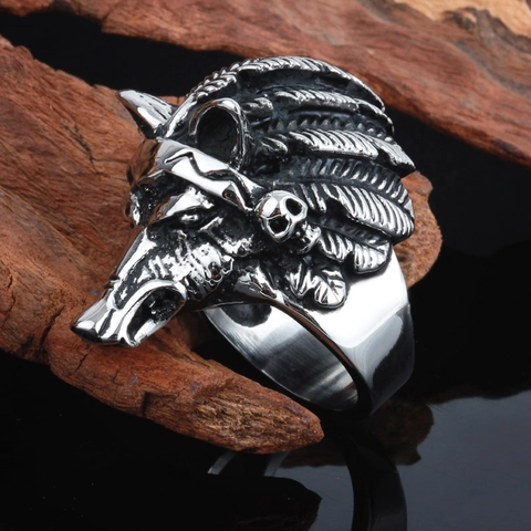Wolf Head Lion Anubis Ring Stainless Steel Vintage Hip Hop Punk Rock Gothic Jewelry For Men Bold Accessory Statement