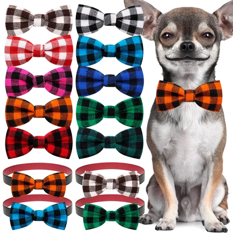 Nœud Papillon Pour Animaux Motif Plaid Buffalo Polyester Réglable Accessoire De Mode Pour Petits Chiens Et Chats Mariage Fête
