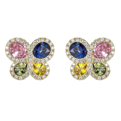 Pendientes De Mariposa Cobre Zirconia Cúbica Multicolor Pavé Chapado En Oro Joyería De Moda Para Mujer