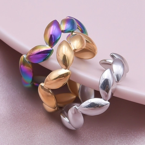Minimalistische 304 Edelstahl Geometrische Blatt Linie Ring Für Damen Herren Verstellbare Offene Fingerring Nischen Design Schmuck Geschenk
