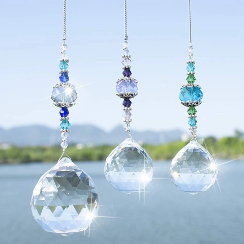 Crystal Suncatcher Prism Ball Rainbow Maker Hanging Ornament Window Garden Home Decor Reflective Colorful Beads Metal Chain