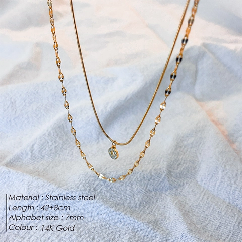 Collana Iniziale a Doppio Strato in Acciaio Inossidabile 316L Placcato Oro 14K Con Ciondolo Alfabeto Con Zirconia Gioielli Regalo Donna