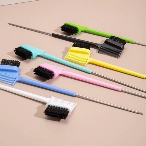 Doppelseitige Kantenkontrollbürste Mit Edelstahl Nadelstiel Für Haarstyling Und Augenbrauenpflege Nylonborsten
