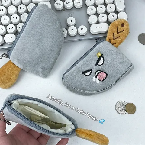 Plush Cleaver Coin Purse Novelty Kitchen Knife Shape Angry Expression Zipper Wallet With Bead Chain Keyring Funny Gift