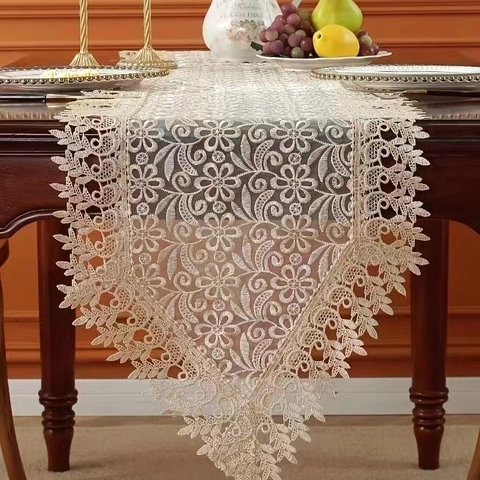 French Lace Table Runner Nordic Hollow Embroidered Long Dining Tablecloth Tea Table Cover Home Decor