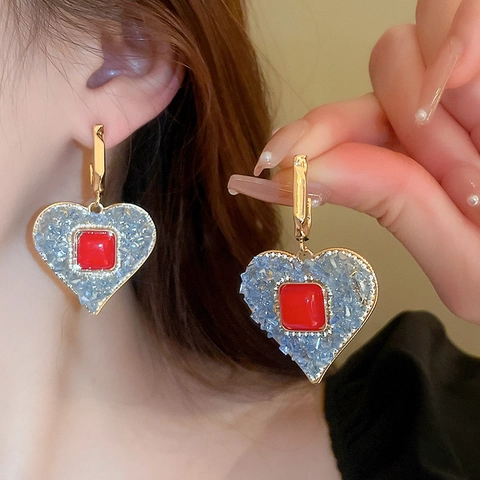 Orecchini Pendenti A Cuore Con Perno In Argento Lega Cristallo Artificiale Stile Retrò Francese Gioielli Per Donne