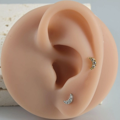 Bijoux de Piercing ASTM F136 Titane Filetage Interne Abeille Lune Fleur Lèvre Labret Nez Boucles d'Oreilles Strass