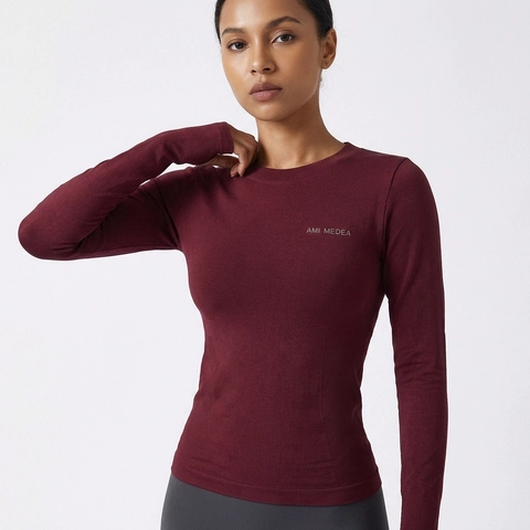 Dames Sporttop Lange Mouwen Yoga Naadloos Sneldrogend Slim Fit Duimgaten Ademend Nylon Elastaan Sportkleding
