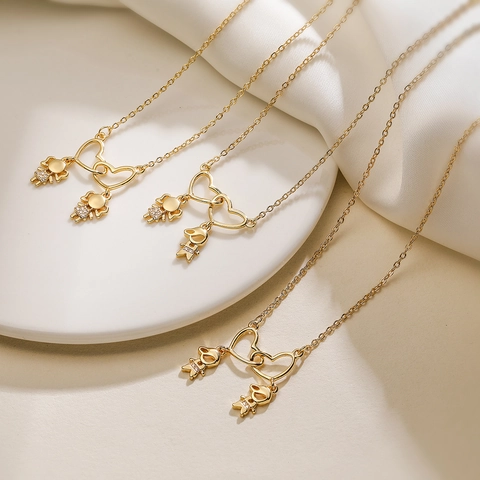 Einzigartige Kupfer 18K Vergoldete Zirkonia Junge Mädchen Herz Anhänger Halskette Mode Schlüsselbeinkette Damen Schmuck Geschenk