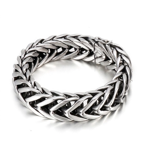 Bracelet Homme En Acier Inoxydable Chaîne Tressée Punk Forme V Style Industriel Bijou Vintage