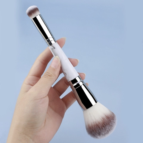 Double Ended Makeup Brush Marble Pattern Handle Synthetic Bristles Multifunctional Powder Eyeshadow Foundation Tool