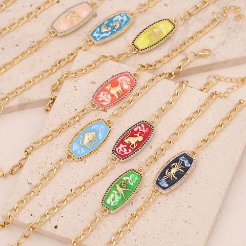 Twaalf Sterrenbeelden Constellatie Emaille Hanger Armbanden Koper Zirkoon Micro Pave Hemelse Sieraden Cadeaus Voor Haar