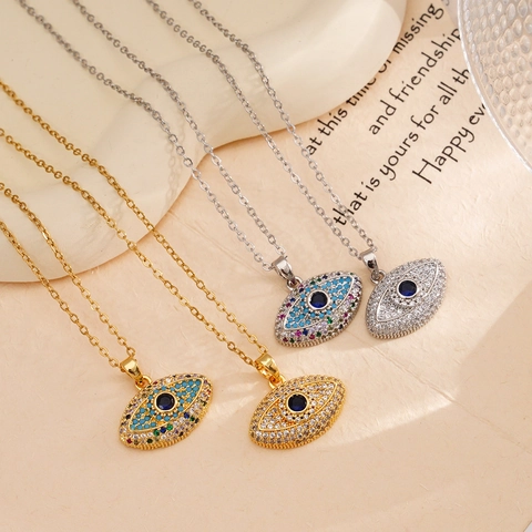Fashion Copper Evil Eye Pendant Necklace For Women High End Electroplated Rhinestone Inlaid Jewelry For Dating Party Gift