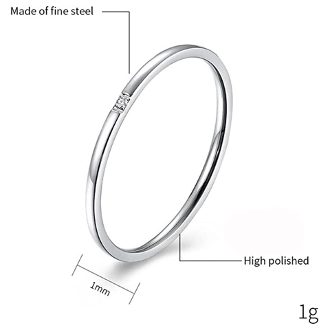 Minimalist Cubic Zirconia Inlaid Titanium Steel Ring For Women Thin Band Stackable Jewelry Simple Gold Silver Plated Fashion
