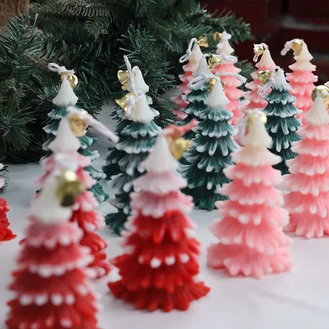 Bougie Parfumée Sapin De Noël Mélange Cire Soja Et Abeille Parfum Pin Décor Cloche Ornement Table Cadeau Fête