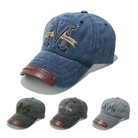 Vintage Washed Cotton Baseball Cap Distressed Letter M Embroidery Retro Adjustable Sun Hat For Men Women Outdoor