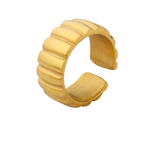 Französischer Gerippter Gestreifter Offener Ring Damen 18K Vergoldeter Titanstahl Croissant Textur Retro Mode Minimalistisch