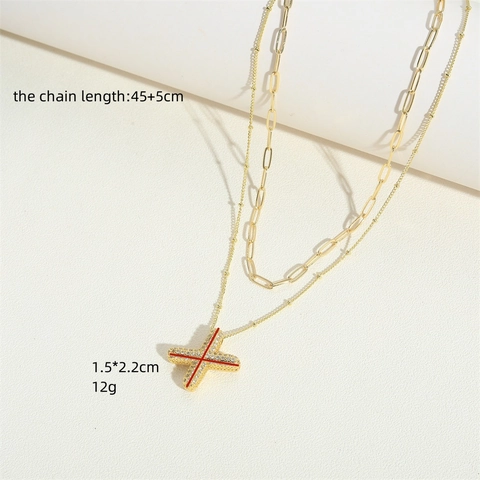 Collier Pendentif Lettre Initiale En Cuivre Double Couche Plaque Or Zirconium Chaîne De Clavicule Pour Femmes