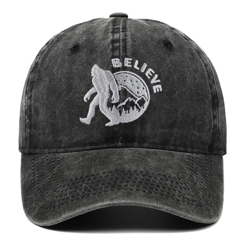 Cappello Da Baseball Ricamato Believe Bigfoot Cotone Lavato Vintage Distressed Regolabile Dad Hat Protezione Solare Esterna Unisex